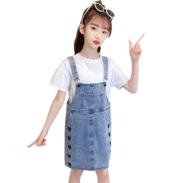 

teen girls clothing tshirt + heart jumpsuit summer kids clothes casual style tracksuit 6 8 10 12 14 210527, White