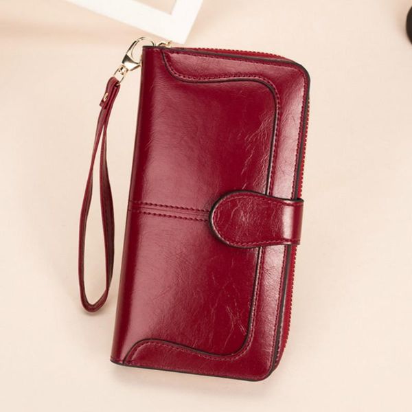 

wallets fashion women's leather wallet retro designer long purses female solid color card holder phone bag women coin purse, Red;black