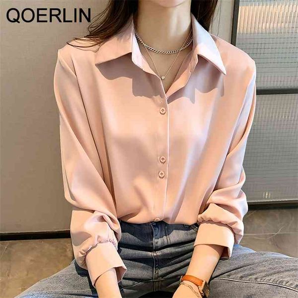 

4xl ol style chiffon blouse women plus size long sleeve elegant shirt solid korean loose blouses blusas 210601, White