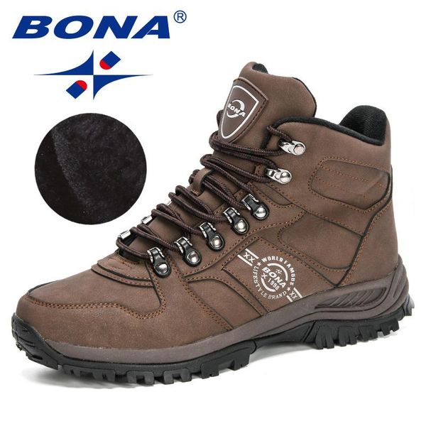 

boots bona 2021 arrival winter men ankle leather tactical shoes man anti-skidding classical walking footwear masculino comfy, Black