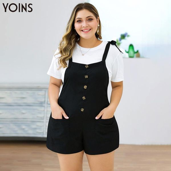 

women's jumpsuits & rompers yoins stylish backless lace-up side pocket sleeveless mini length plus size playsuits 2021 women casual bod, Black;white