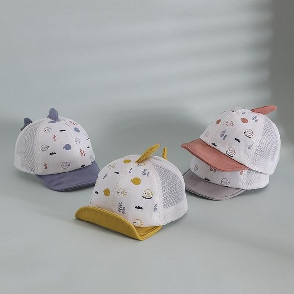 

baby hats summer style net caps cute fish for boys and girls outing sunshade children sun &, Yellow