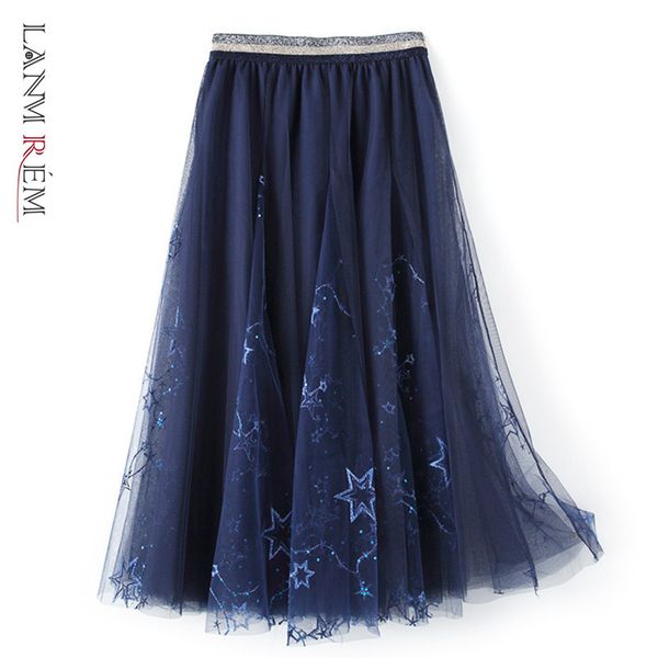 

pleated skirts elastic high waist mesh printed star all-match female girls streetwear cute casual skirt 2a6046 210507, Black