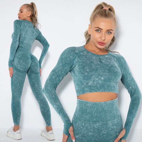 

yoga outfit women seamless set fitness sports suits gym cloth long sleeve shirts high waist running leggings workout pants