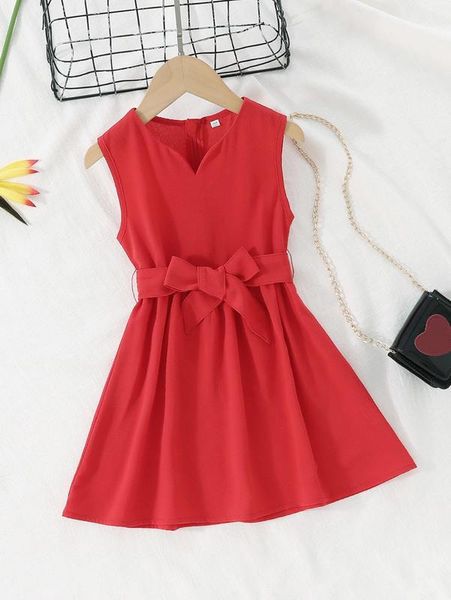 

toddler girls notched neck belted dress she, Red;yellow