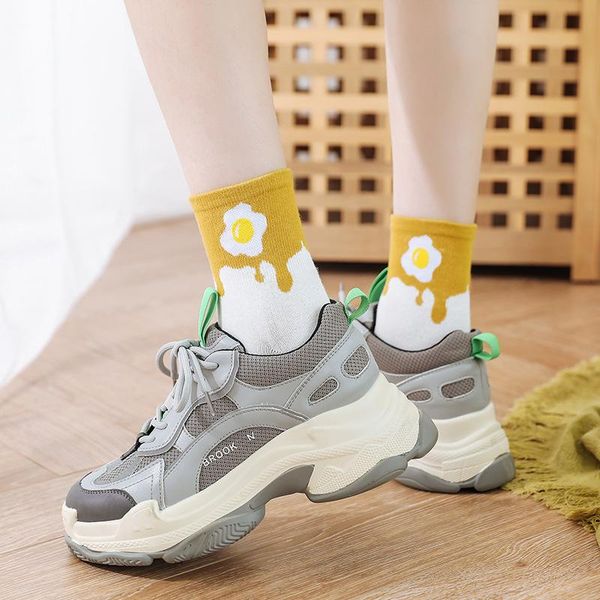 

pair autumn cotton cute women short socks fashion casual comfortable patchwork printed donut pizza cone girls & hosiery, Black;white