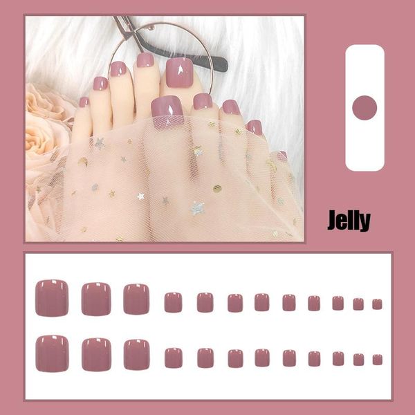 

false nails toe nail patches pure color wear shortl gifts for girls summer clj, Red;gold