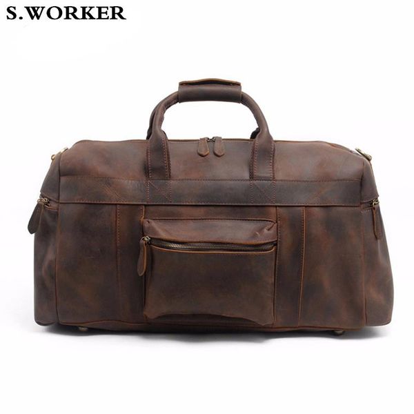 

duffel bags men's genuine leather travel bag large capacity cowhide trip travelling handbags male designer vintage duffle shoe shoulder