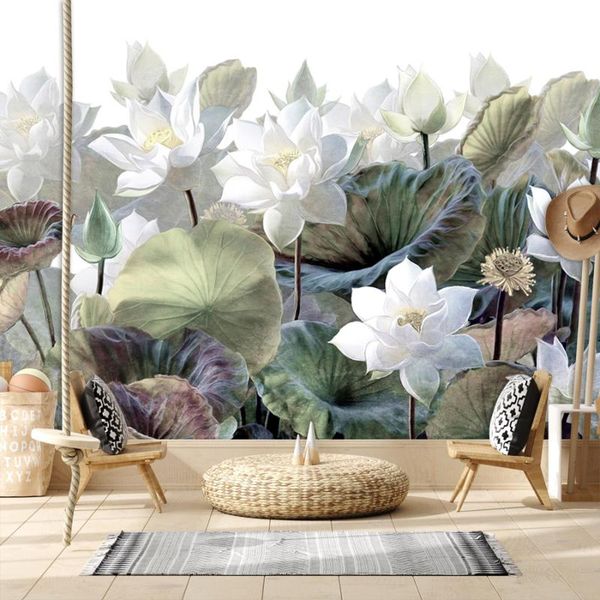 

wallpapers removable peel stick custom po lotus blossom mural walls papers home decor for living room decoracion para baÃ±os