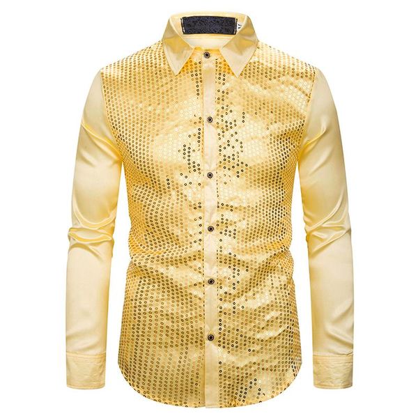 

men's casual shirts gold sequin shirt men stage singer prom slim fit long sleeve mens dress nightclub singers chemise homme, White;black