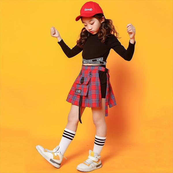 

2 pcs sets girls crop tartan mini skirt jazz plaid culottes hip hop child clothes pantskirt kids sweatshirt street, White