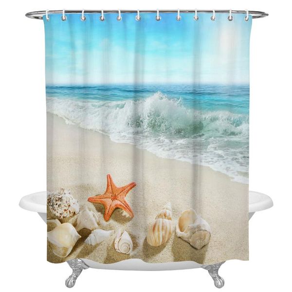 

shower curtains beach sea starfish shells print waterproof polyester bath screen products bathroom curtain home decor