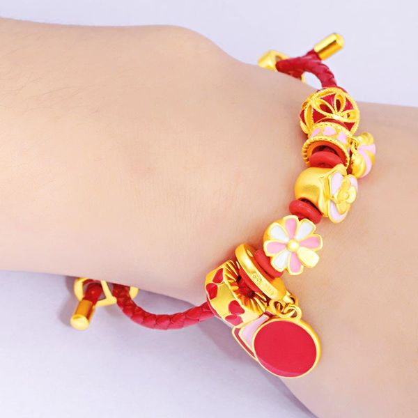 

link, chain sweet cute leather rope bracelet female sand gold diy beaded pendant for girlfriend gift charms bracelets women, Black
