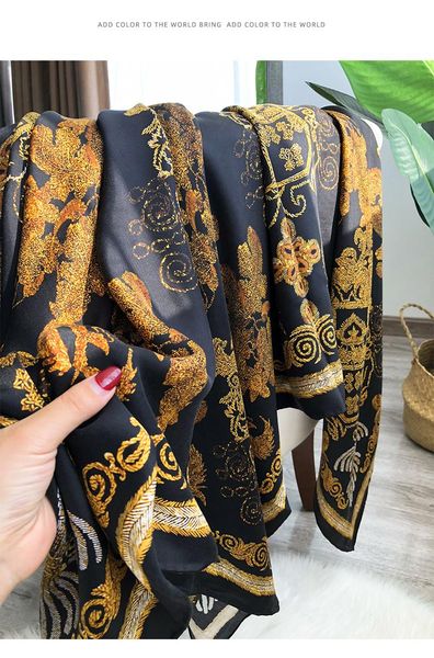 

scarves low-key luxury golden twill wash thick 100% silk square scarf women fashion shawl office, Blue;gray