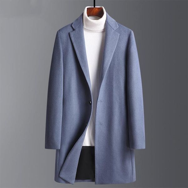 

men's wool & blends autumn winter men coats woolen solid long sleeve jackets overcoats streetwear fashion trench jacket outerwear, Black