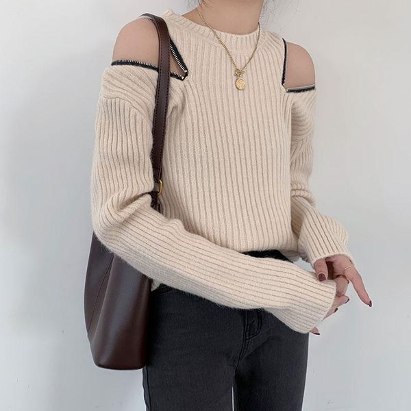 

autumn women slim elegance strapless sweater zipper long sleeve blouse office lady winter korean style chic women's sweaters, White;black