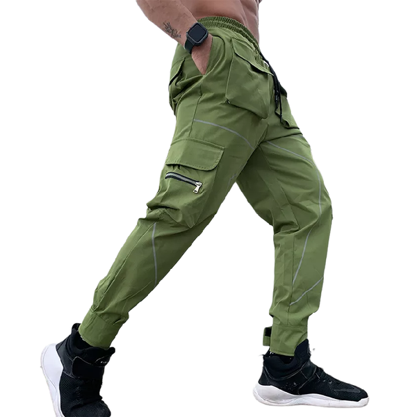 

cargo pants 2021 men sports casual trendy loose straight reflective running training trousers joggers for men's, Black