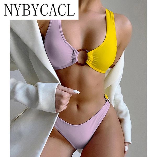

women's swimwear contrasting color bikini set 2021 swimsuit women push up summer female solid splicing biquini swimming bathing suit, White;black