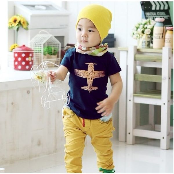 Flugzeug Jungen Kleidung Sommer Kinder T-Shirts Grün Marine Flugzeug Mode Kinder Tops Baby Junge T-shirts Shirts 100% Baumwolle Kleidung 210413