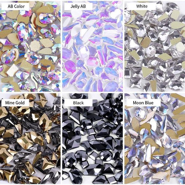 

100pcs mix designs crystal nail diamonds 3d jelly ab rhinestones art decorations glass gems jewelry manicure accessories1, Silver;gold