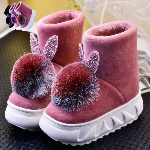 

fashion thick soles and fluffy ball boots for women winter outdoor lovely non-slip warm cotton shoes factory direct sale, Black