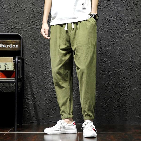 

men's pants casual straight-leg solid color lace-up linen loose large size harem clothing jogging sweatpants, Black