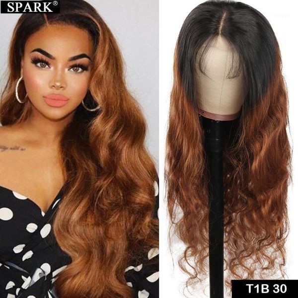 

spark ombre 4x4 lace closure human hair wigs brazilian highlight body wave 180% density pre pucked wig brown t1b427&30 for black1, Black;brown