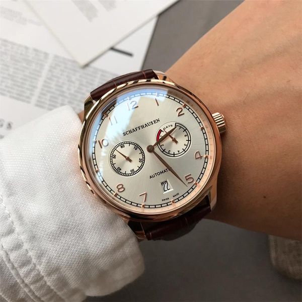 

premium luxury men's watch, 2021, leisure & business machine movement, leather strap, 45mm dial, Slivery;brown