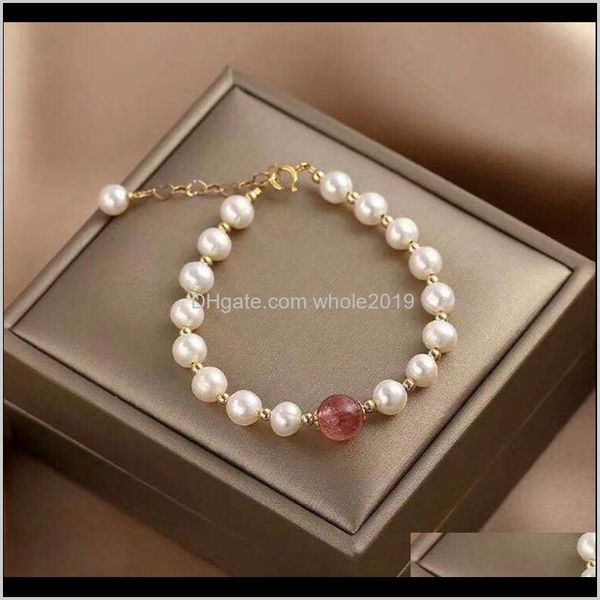 

beaded, strands bracelets jewelry drop delivery 2021 beaded bracelet 14k genuine gold freshwater pearl stberry crystal bracelet simple gift, Black