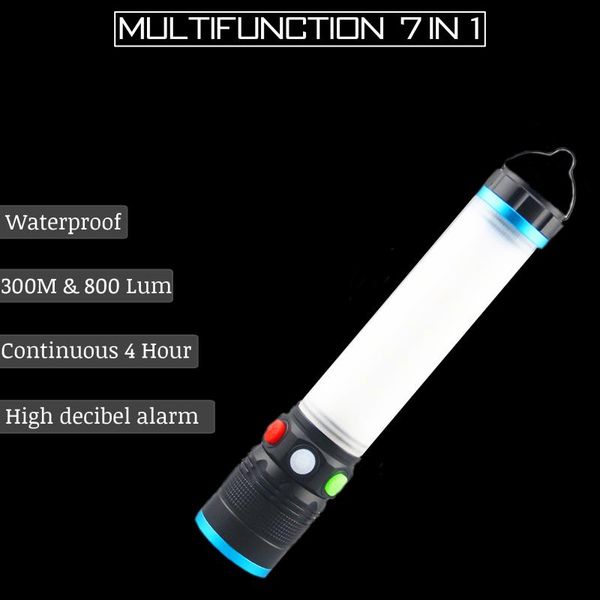 

in 1 multifunction led 800lum 300m 4 mold light 18650 battery with alarm outdoor camping car drop flashlights torches