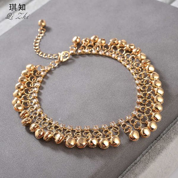 

korean women's tassel fashion personality beach bell water drill foot decoration rose gold anklet, Red;blue