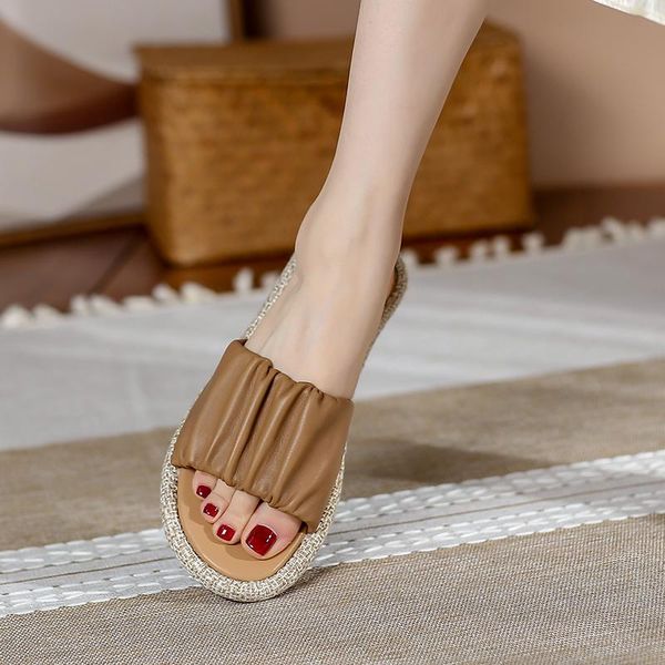 

sandals royesic,women's slipper 2021, simple, sandal, barefoot, flat bottom, sheepskin fold, soft, handmade, size 34-40, Black