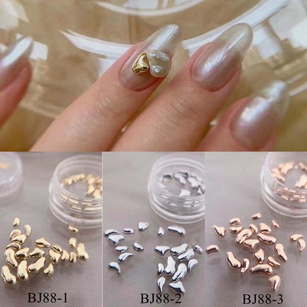 

1jar nail art metal mixed irregular decoration in jar 3d gold/silver/rose gold bj88 decorations, Silver;gold