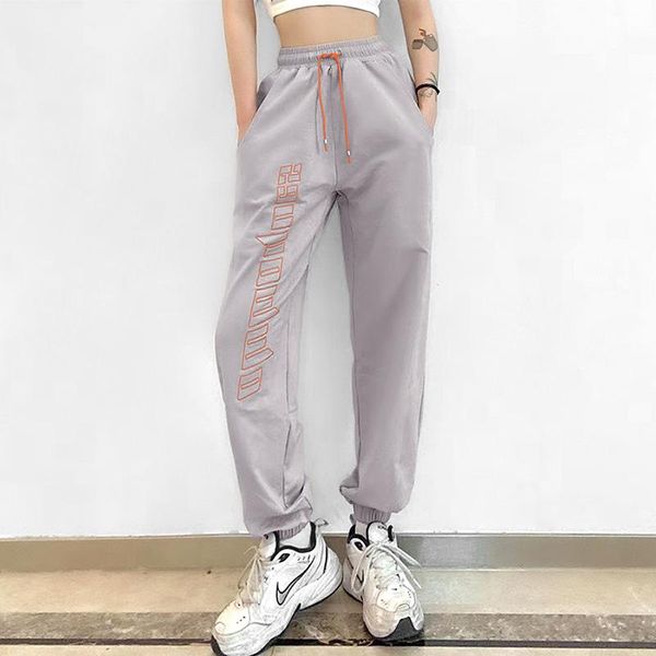 

high waist pants 2021 spring and summer women's pure color loose fashion letter embroidery casual women & capris, Black;white