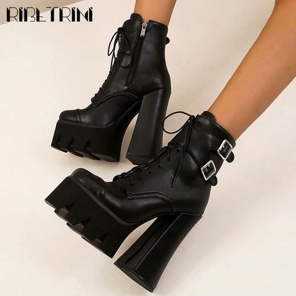 

brand lady block heel designer zipper black shoes solid high heels lace ankle women boots winter