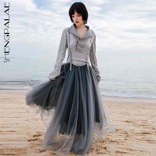 

cross strap spliced mesh dress women's summer lapel slim thin long sleeve ankle-length dresses female 5c897 210427, Black;red