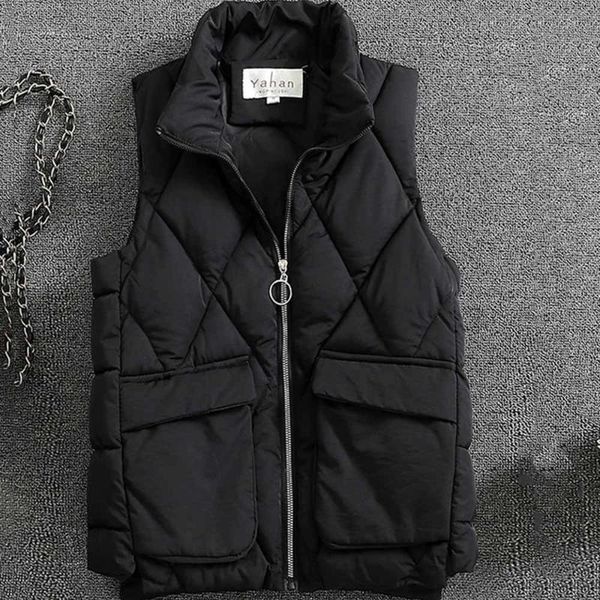 

women's vests 2021 autumn winter for women zipper stand collar female sleeveless down jacket black waistcoat outerwear vest coats, Black;white