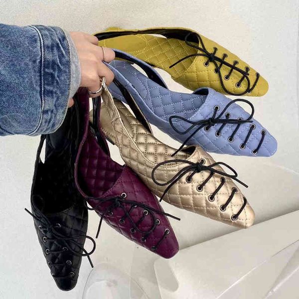 Moda Mulheres Sandálias Sandálias Sapatos Redondo Toe Toe Strap Cruz Cruz Amarrado Projeto De Costura Negro Roxo Sandálias Azul Verão Flats Slides 210513