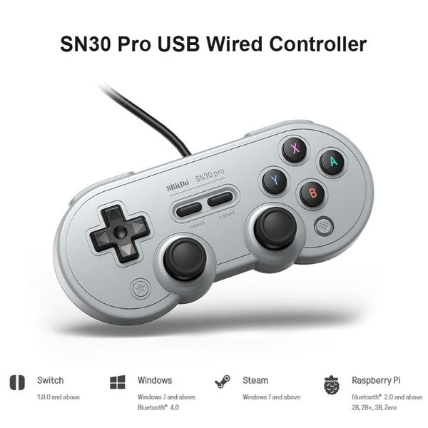 

8bitdo sn30 pro usb wired bluetooth gamepad controller for switch pc raspberry pi android game console vibration joystick controllers & joys