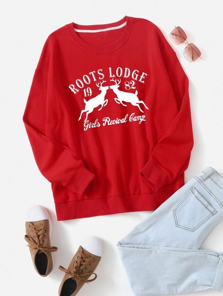 

deer & letter graphic sweatshirt 372v#, White;black