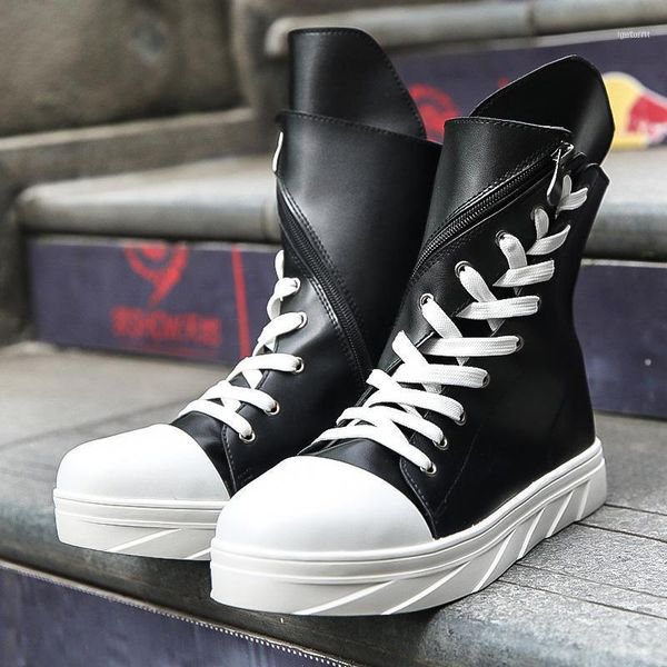 

boots 2021 fashion men shoes spring autumn ankle comfortable lace up casual male motorcycle punk style11, Black