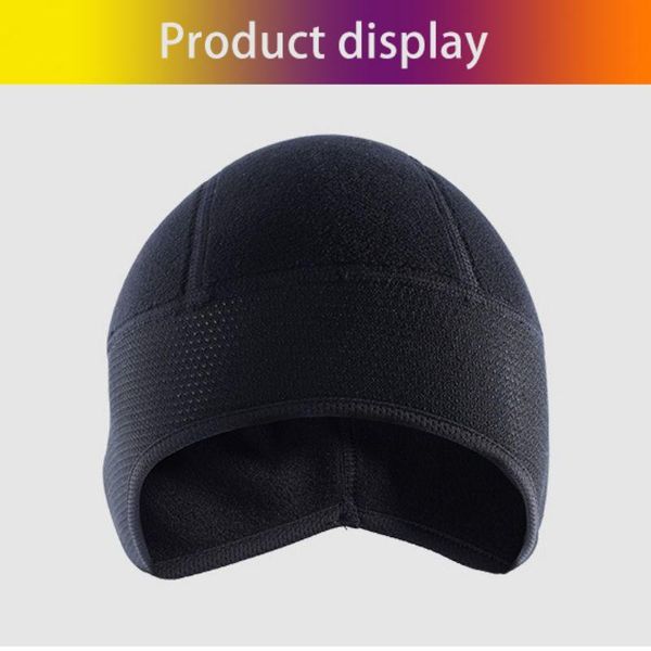 

winter bike helmet cap motorcycle windproof outdoor riding ski cold warm fleece hood cycling caps & masks, Black