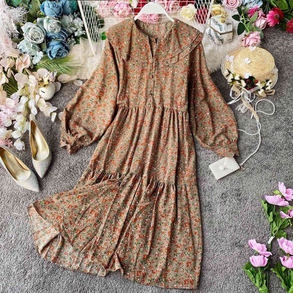 

dresses floral female han edition chic temperament in the take a skirt to show thin render french dress, Black;gray