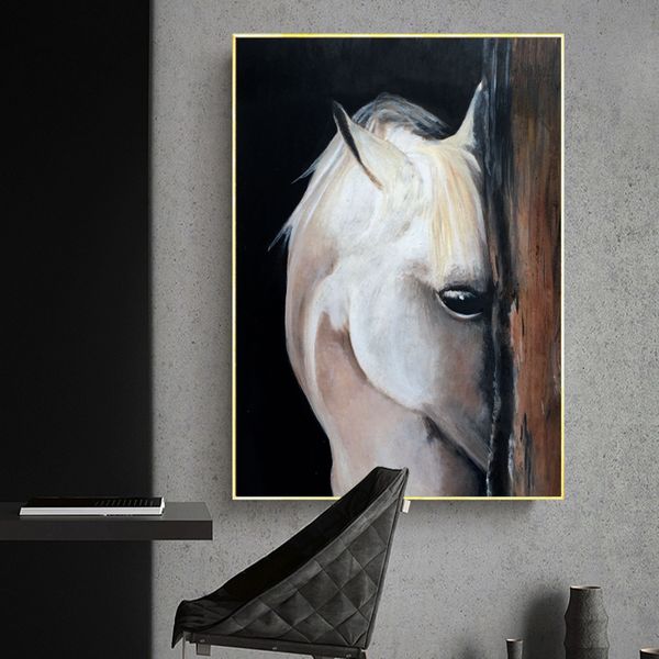 Tímido White Horse Canvas Art Eye Posters e impressões Pintura de parede para sala de estar Animal imagens Home Decor No Quadro