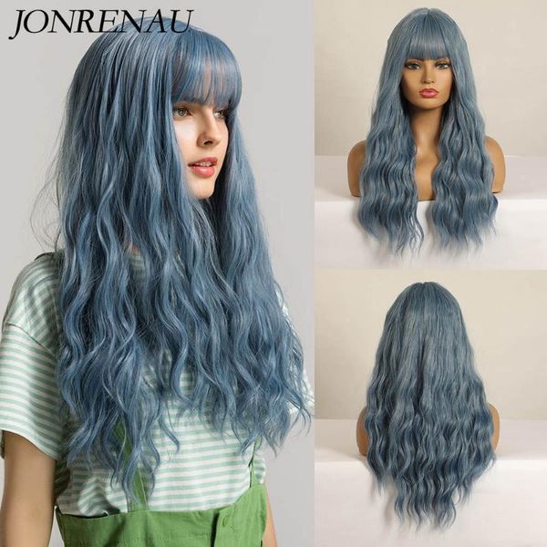 Perucas sintéticas azuis onduladas com longa festa com feminino para festas diárias Uso Cosplay Curly Wig Natural Wave Hair