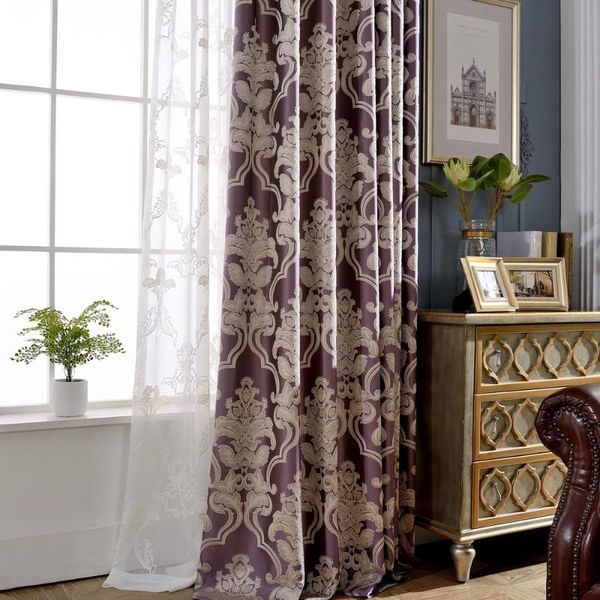 

curtain & drapes european classical thick jacquard for living room bedroom luxury purple brown treatment