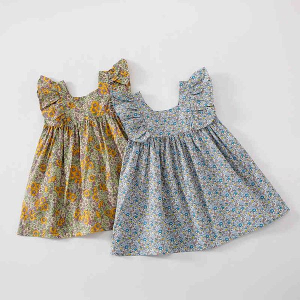 Verão sem mangas meninas dresstoddler estilo country princesa floral para roupas 1-5Y 210515