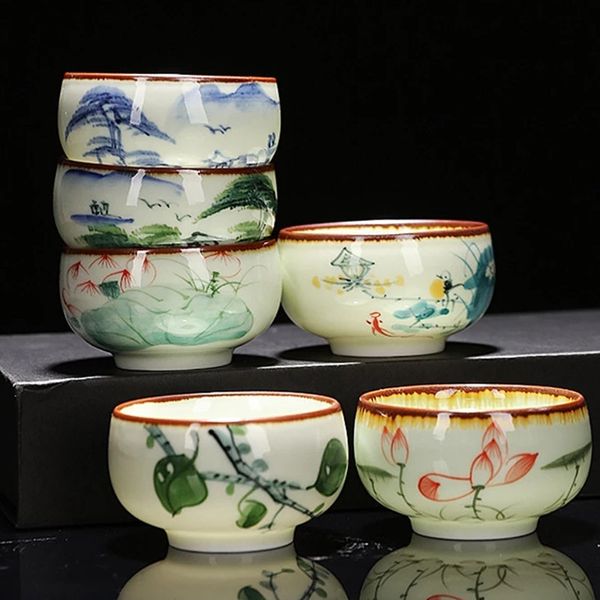 Vintage Keramik Teetasse Handbemalte Lotusblatt Schale Pu'er Master Teetasse Reise Tragbarer persönlicher Einzelbecher