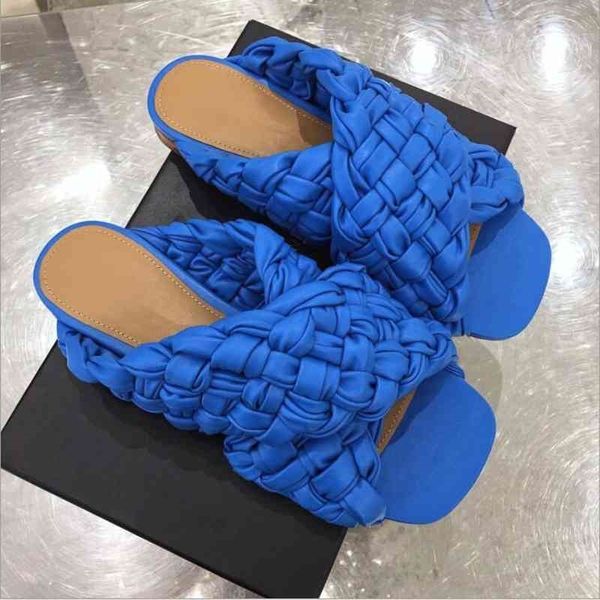 

braided slippers woman flat lazy mullers hand woven casual beach shoes ladies sandals 2021 summer outside wear flip flops female, Black