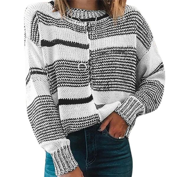 

women's sweaters autumn sweater women knitted patchwork black white o neck female long sleeve loose pullovers, White;black